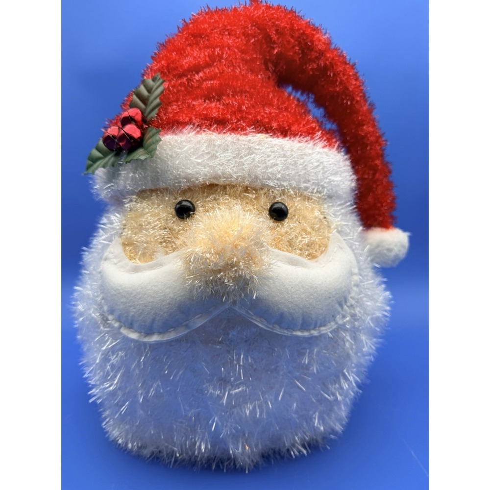 Cracker Barrel Santa Head Tree Topper 16" Tinsel Christmas Decor Original Box